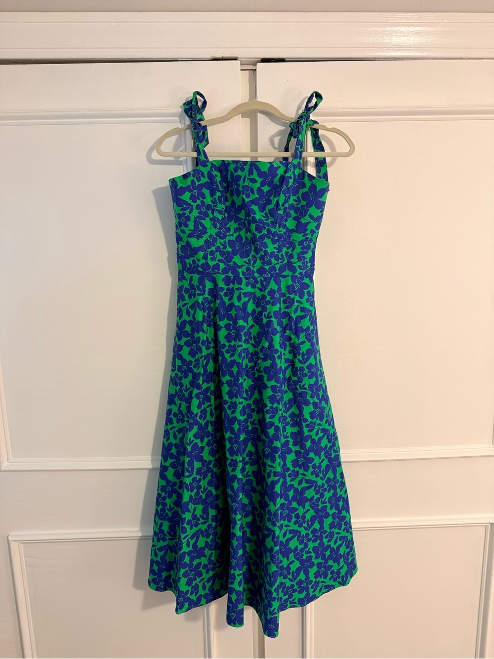Shoshanna Majorelle Green & Blue Floral Tie-Shoulder Dress